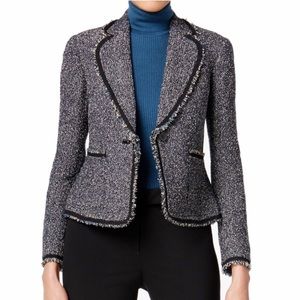 Anne Klein Notch Lapel Tweed Blazer Jacket Black